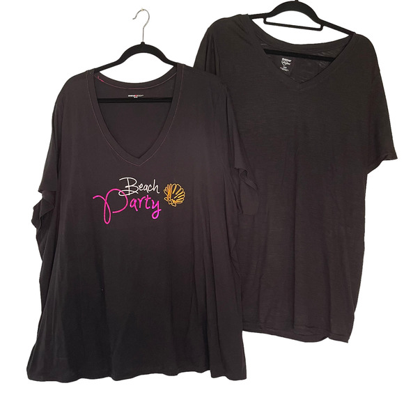 Avenue Tops - Avenue LOT OF 2 V-Neck Short Sleeve Shirts Women's 26/28 Black